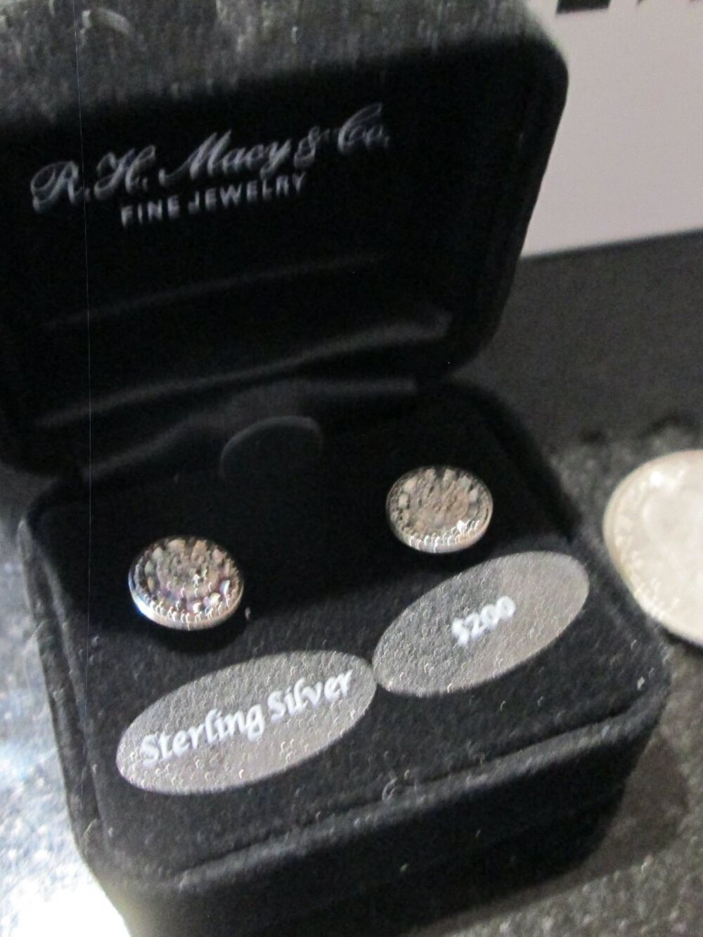 Sterling silver small round sparkly diamond earrings from Macys' Unisex